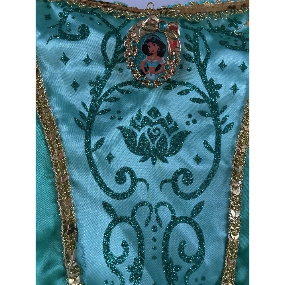 Disney Princess 3T Jasmine Green Glitter Light up Holloween Costume Dress Up